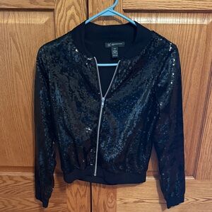 INC International Concepts Black Sequin Bomber Jacket